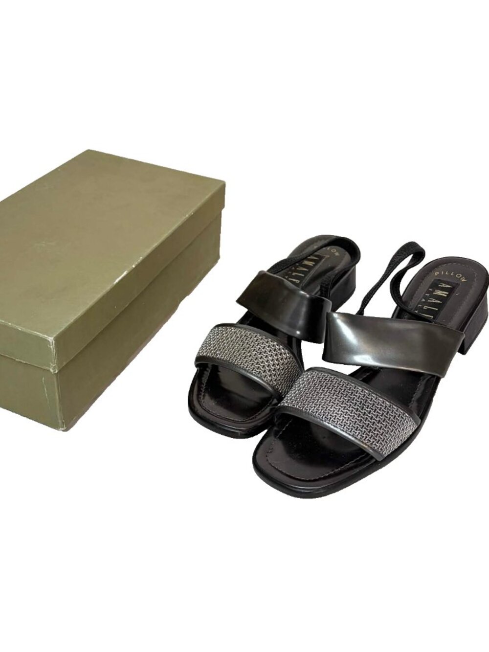 VTG Amalfi Italy Pillow Black Metallic Slingback Sandals Size 10.5 w/Box - AS IS